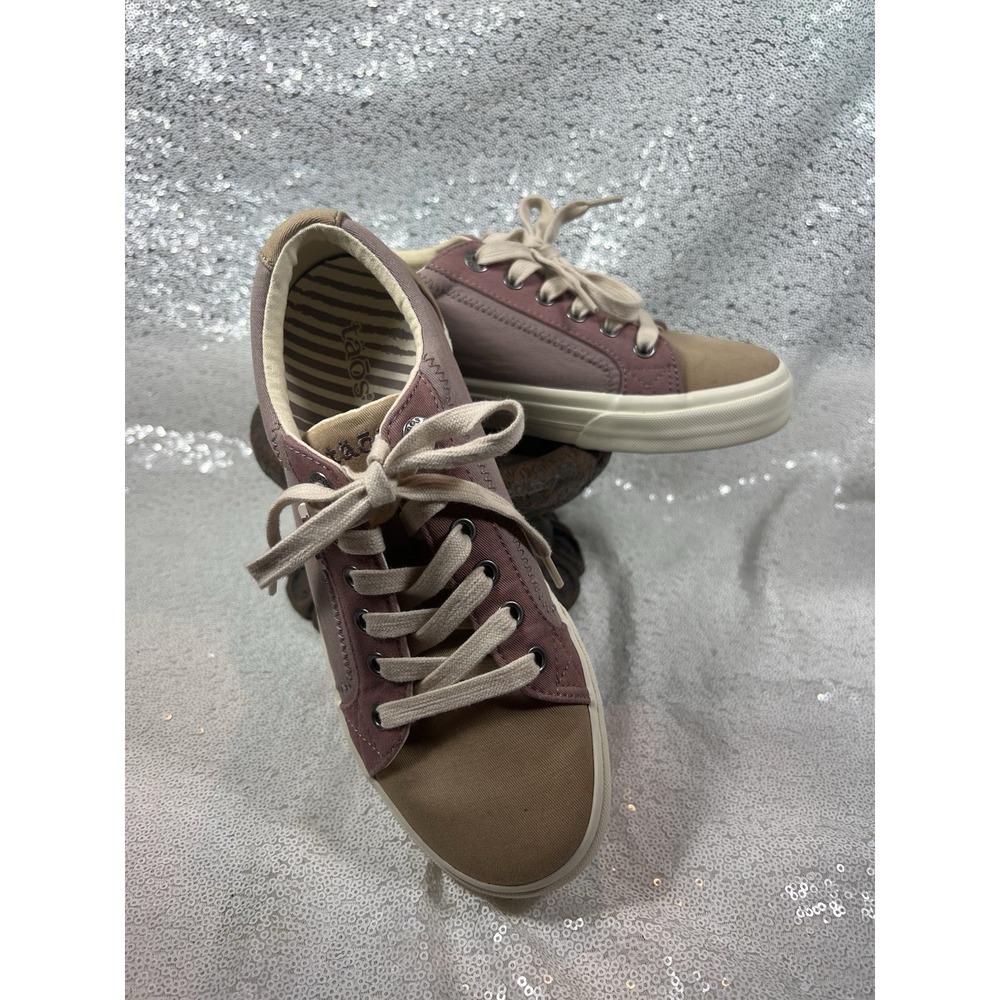 Taos Plim Soul PLS-13644 Womens Sz. 7.5 Beige Purple Canvas Comfort Shoes